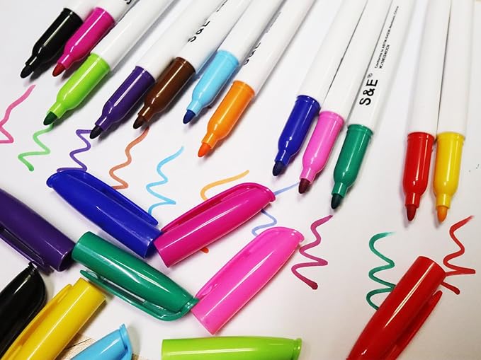 S & E TEACHER'S EDITION 96 Pcs Dry Erase Markers Colored markers for Kids 12 Assorted Colors with Low-Odor Ink Colored Whiteboard Markers for School, Office, Supplies