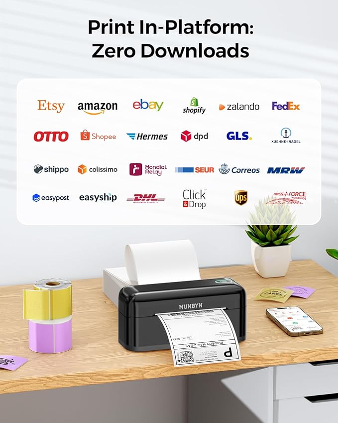 MUNBYN Bluetooth Thermal Label Printer RealWriter RW402B, 4x6 Shipping Label Printer for Small Business, Compatible with Android, iPhone and Windows, Mac, Chromebook, Ebay, USPS, FedEx, Shopify