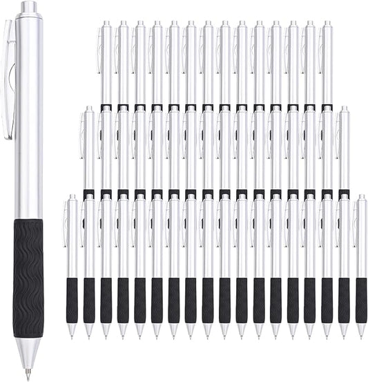 Bulk Black Pens, 50 Black ink Gel Pens,0.5 mm Fine Tip,Wholesale Fine Teacher Pens,Back to School Supplies,Gifts for Friends (Silver Body)
