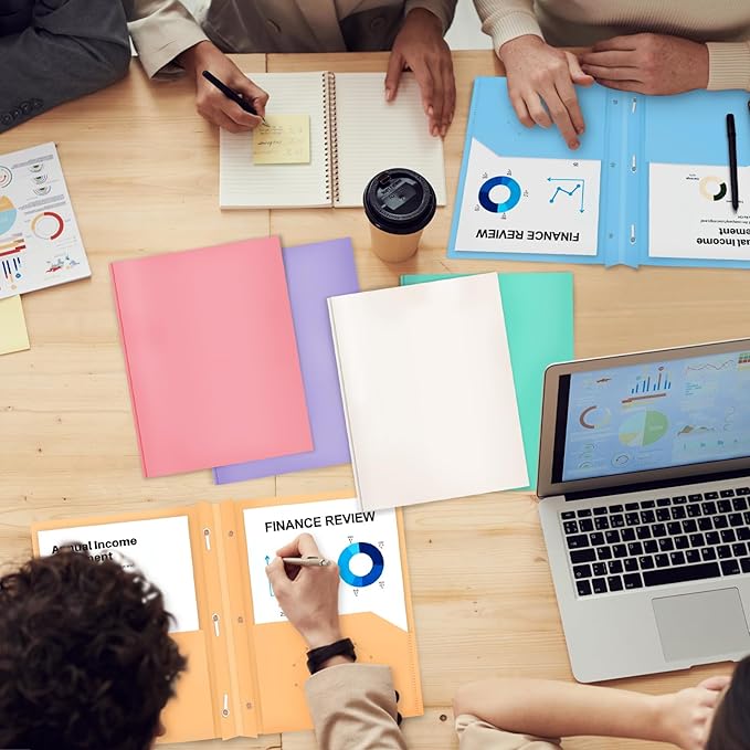 ViVin 12-Pack Pastel Color Folders, Durale Plastic Folders with Pockets and Prongs, 2 Pocket Letter Size Poly File Folders with 3-Prong Fasteners, Cute Folders for School, Home and Office(Light Green)