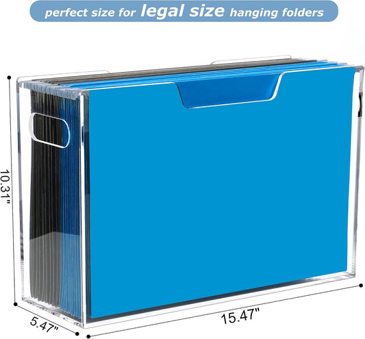 DINGHUO Legal Size File Organizer, Acrylic Protable Hanging File Organizer with Handles, Clear Storage File Folder Holder Filing Box Crate for Desk, School, Office Supplies - 1 Pack