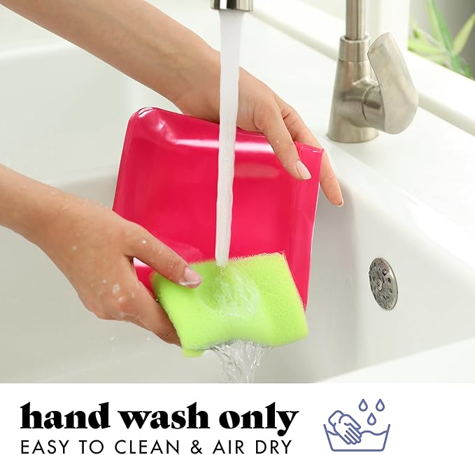 Fit & Fresh Reusable PEVA Storage Bags 3 Pack, Reusable Food Storage Bags, LeakProof Bag, Durable, Reusable Sandwich Bags, Freezer Safe Bags, Hand Wash, Easy to Clean, Eco-Friendly, Pink Bows