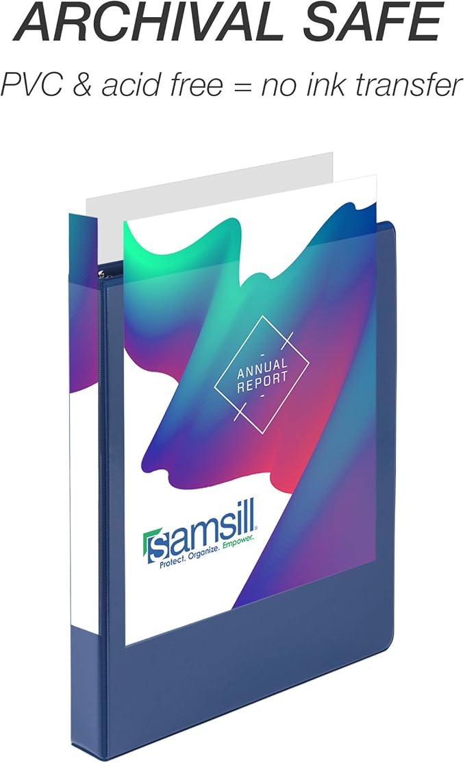 Samsill Durable 1 Inch Binder, Made in The USA, Round Ring Customizable Clear View Binder, Blue, 4 Pack (MP48432)