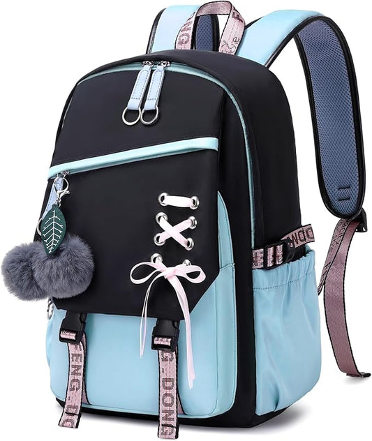 FENGDONG Teenage Girls Bookbag school Backpack Children Casual Daypack Schoolbag for Teens Blue