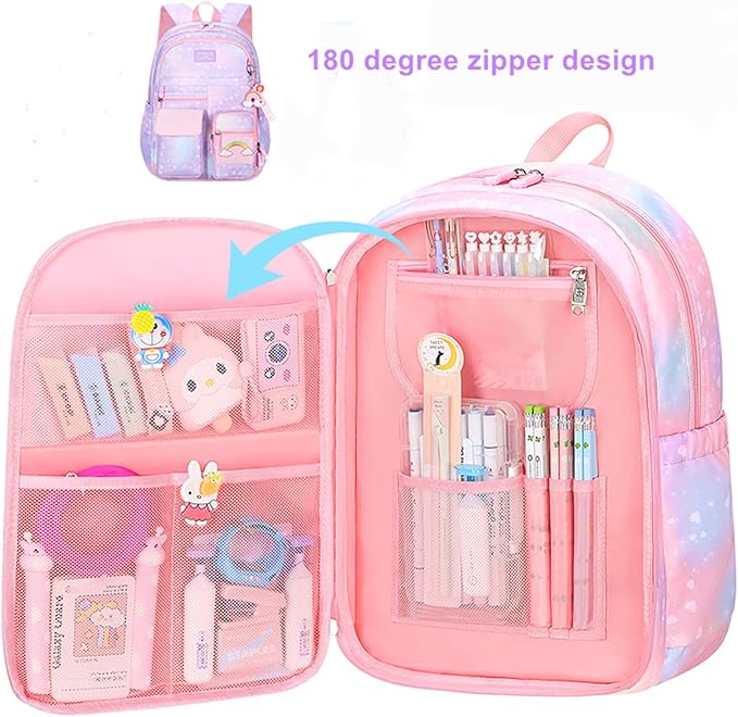 Girls Backpack,Backpacks for Girls,Kids Backpack with Compartments Elementary School Bag For Girls School Backpack(Purple)