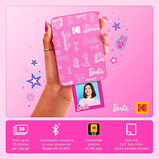KODAK x Barbie Instant Smartphone Barbie Photo Printer - Portable, Color, Wireless - Zink 2x3” Sticky-Back Photos - Print from iOS & Android Devices with Fun Editing App -Signature Style