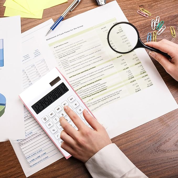 Pink Office Calculator, 10 Digits Solar Battery Basic Desktop With Large LCD Display, School and Office Supplies and Accessories