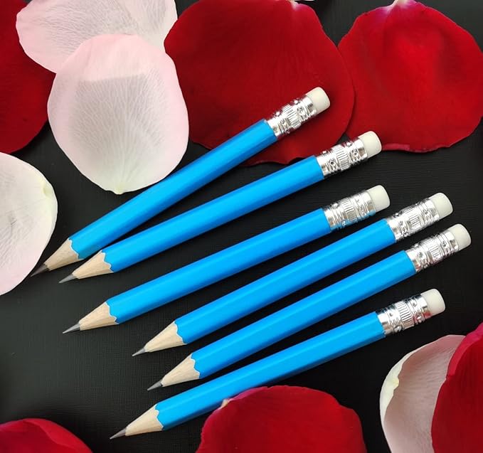 Adhere 25pcs Golf Pencils with eraser Hexagon Wooden Pencils Graphite 2B for Golf Event Scoring,Classroom,Wedding,Company Meetings,Pew, Pocket (z-Light blue・Hexagon・50pcs)