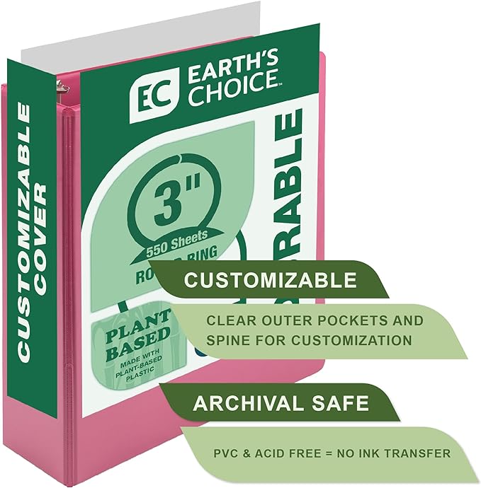 Samsill Plant-Based 3 Inch Durable Round Ring, Made in USA, View Binder, Eco-Friendly, USDA Certified Biobased, 4 Pack, Fashion Assortment