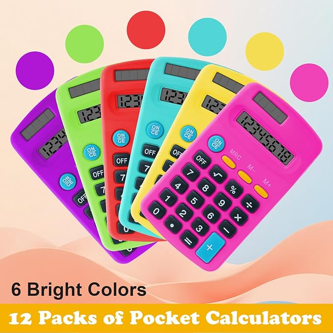 18 Pieces Pocket Calculators,Pocket Mini Calculators,8 Digit Display Basic Calculator,Solar Battery Dual Power Function Calculator for Students Kids Home Office (Multicolor, 18 Pieces)