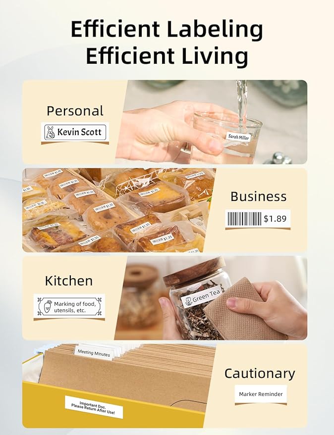 Makeid Label Maker Machine with Tape - Compatible with 9/12/16mm Waterproof Tape, Portable & Rechargeable with Built-in Cutter Wireless Label Printer Compatible with Android & iOS Devices