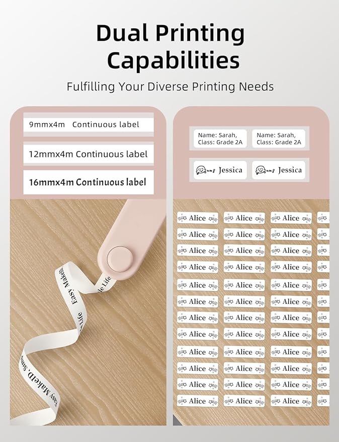 Makeid Label Maker Machine with Tape - Compatible with 9/12/16mm Waterproof Tape, Portable & Rechargeable Label Makers with Built-in Cutter Wireless Label Printer Compatible with Android & iOS Devices