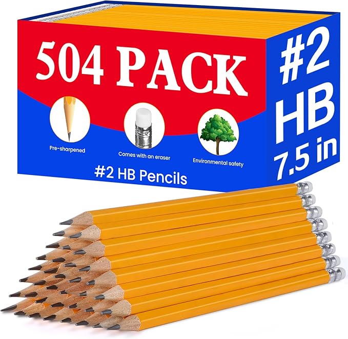 Pencils Pre-Sharpened #2 Pencil with Erasers, Yellow,7.5in 504 Pack