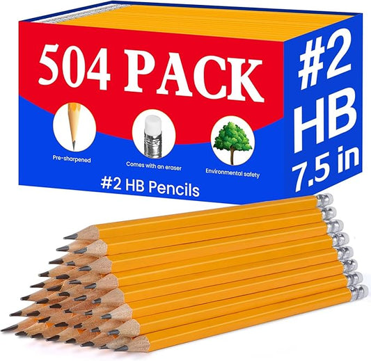 Pencils Pre-Sharpened #2 Pencil with Erasers, Yellow,7.5in 504 Pack