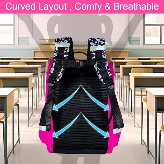 3PCS Bookbag for Girls, 15" Kids Sequin Bookbag with Lunch Box, Panda School Bag Set for Elementary Preschool Toddler