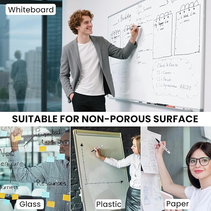 Fine Tip Dry Erase Markers - Bold Black, Long-Lasting ink, Low-Odor - 72 Pack Whiteboard Markers Bulk for Home, Office, Back to School Supplies