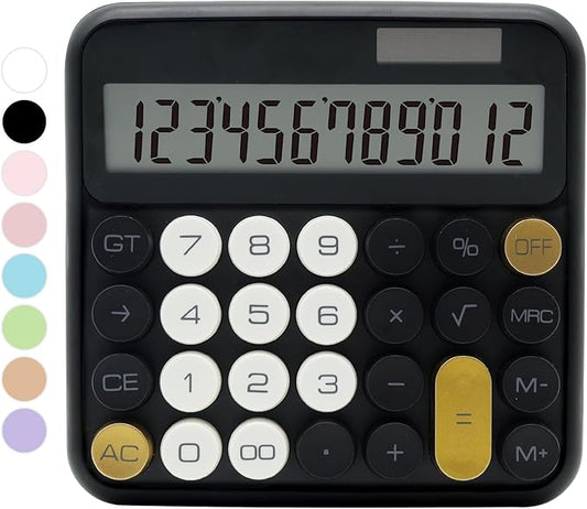 Standard 12 Digit Calculator with Large LCD Display and Big Buttons - Black Gold Office Accessories for Women's Desk