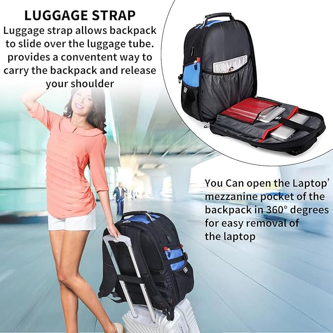 SHRRADOO Extra Large 50L Travel Laptop Backpack with USB Charging Port, College High School Backpack Airline Approved Business Work Bag Fits 17 Inch Computer for Men Women