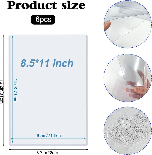 Rainmae 6 Pack 8.5" x 11" Rigid Print Protectors, Clear Waterproof Hard Plastic Page Sheet Protectors, Paper Sleeves Photo Plastic Sleeves Document Holder Birth Certificate Protector