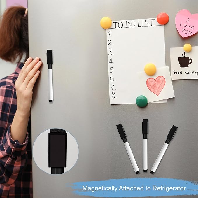 Kosiz 200 Pcs Magnetic Dry Erase Markers Fine Point Tip Whiteboard Markers with Eraser Cap Magnetic Dry Erase Pens Erasable Pens for Whiteboard Dry Boards(Black)