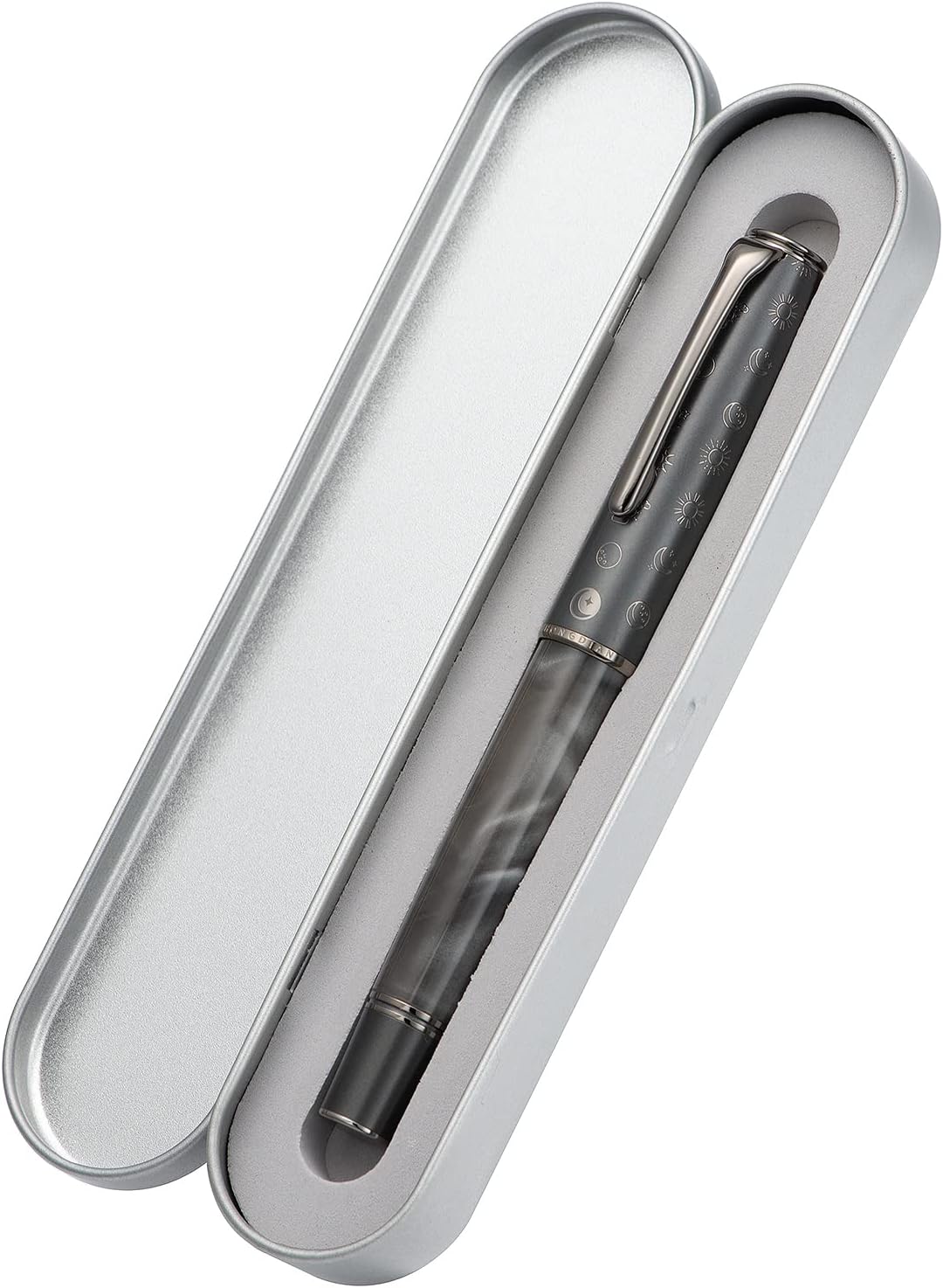 Hongdian N7 Gray Resin Piston Fountain Pen Rabbit Cap, Iridium Medium Nib Classic Pen Smooth Writing Pen with Metal Box