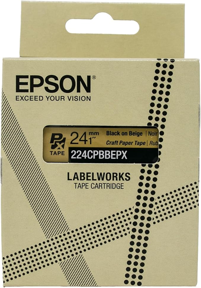 Epson LABELWORKS 224CPBBEPX Genuine Craft Paper Tape Cartridge - Black on Beige Craft Paper Label Maker Tape - 1" (24MM) Wide, 16.5'