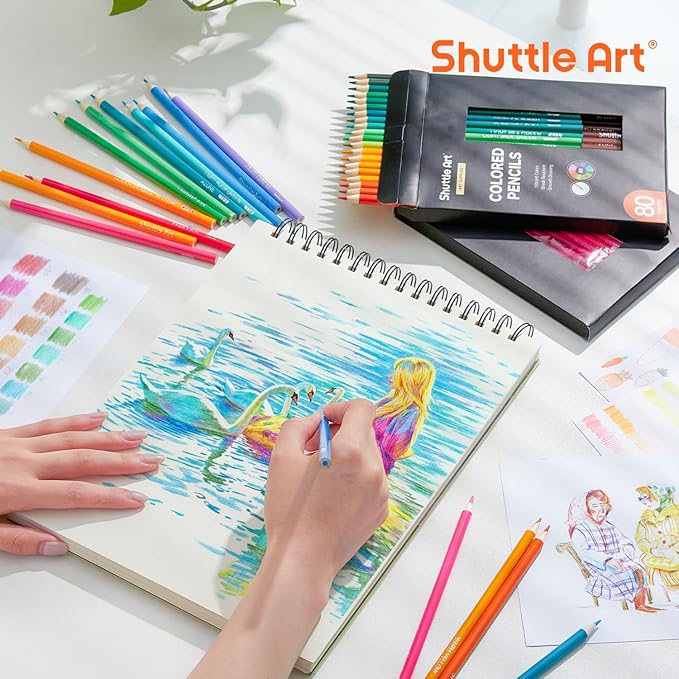 Shuttle Art 80 Colored Pencils, Colored Pencils for Adult Coloring, Soft Core Color Pencil, Drawing Supplies for Adults Kids Artists Beginners Drawing Coloring Sketching