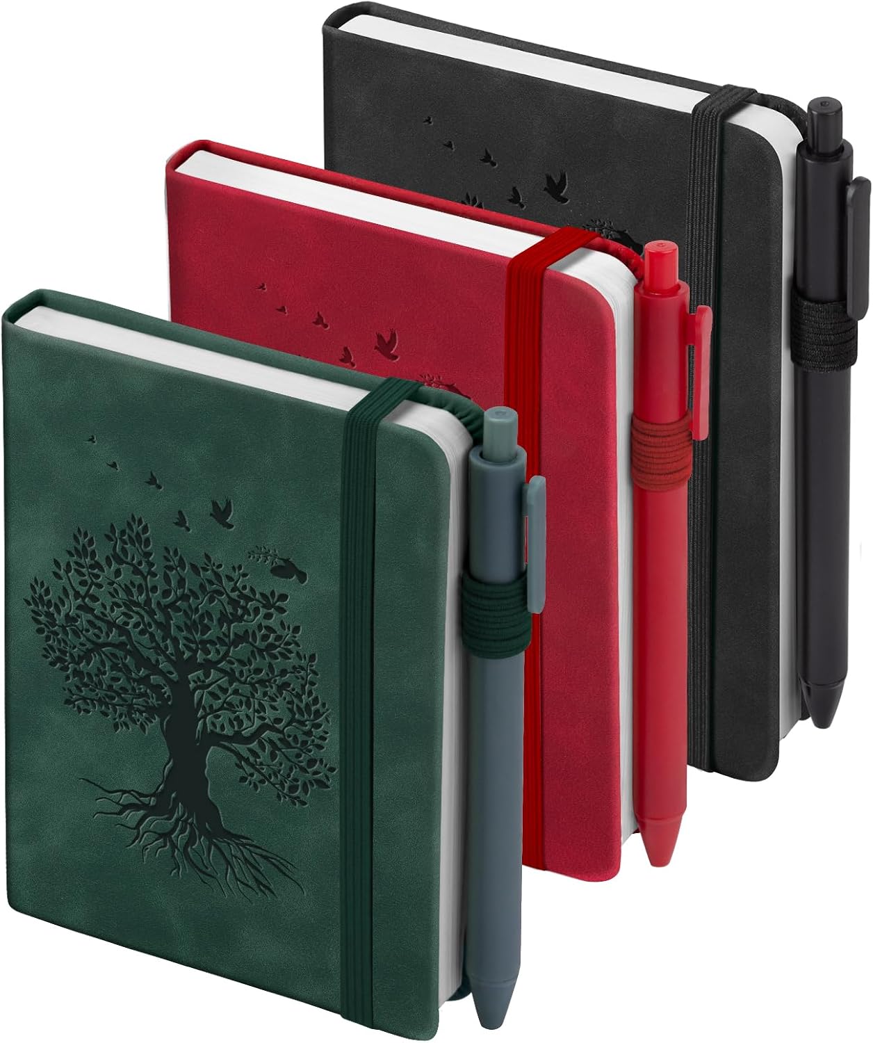 3 Pack Pocket Journaling Notebooks, A6 Small Notebook For Note Taking Journaling Notebooks Journals For Writing Mini Note Pads With Pen Holder 120 Pages 100 GSM Thick Paper-Green&Red&Black