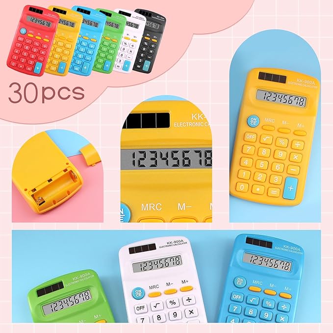 50-Pc Basic Calculator Set - Mini Battery-Powered 4-Function Calculators Pocket Calculator for School Supplies & Office Use (Pocket Size, 2 Designs)