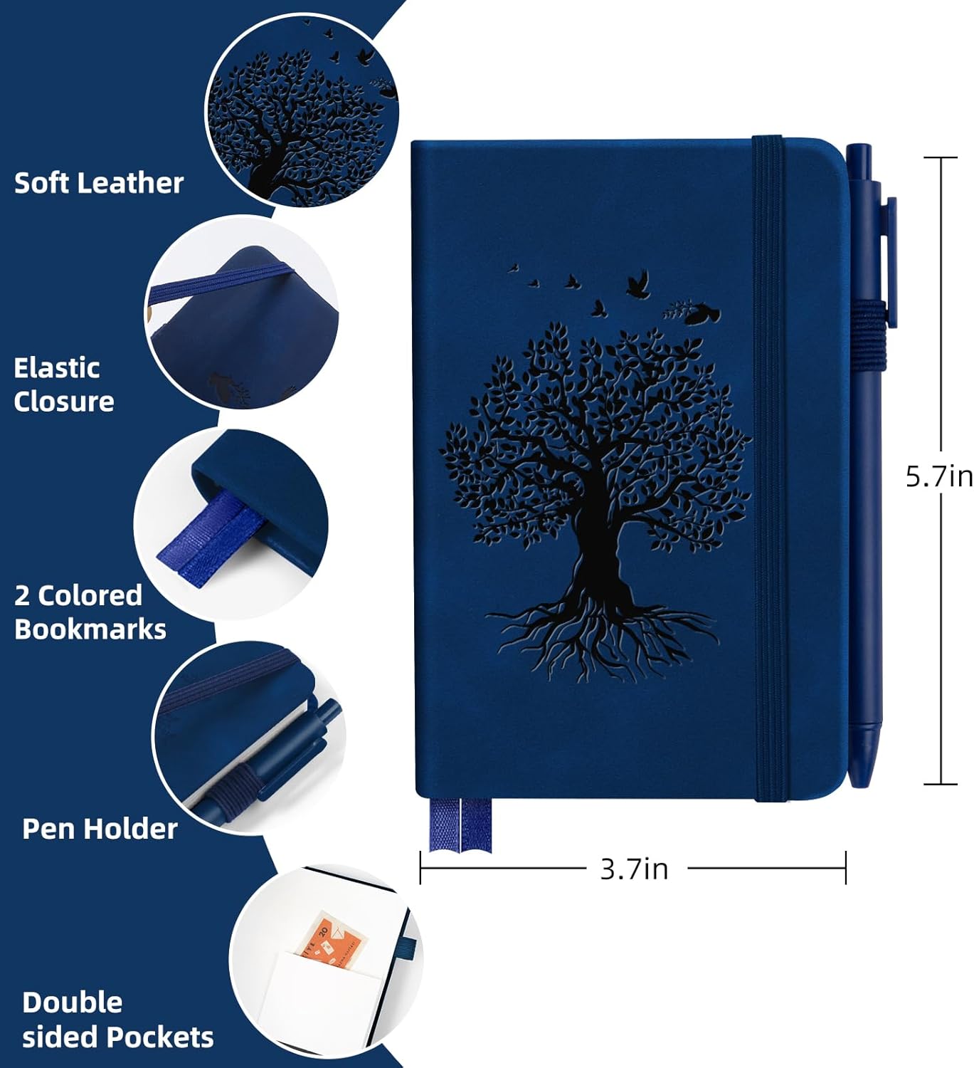 3 Pack Pocket Journaling Notebooks, A6 Small Notebook For Note Taking Journaling Notebooks Journals For Writing Mini Note Pads With Pen Holder 120 Pages 100 GSM Thick Paper-3 Deep Blue