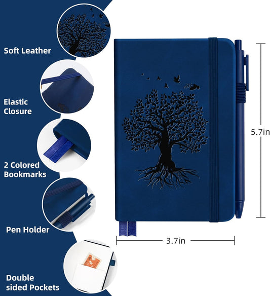 3 Pack Pocket Journaling Notebooks, A6 Small Notebook For Note Taking Journaling Notebooks Journals For Writing Mini Note Pads With Pen Holder 120 Pages 100 GSM Thick Paper-3 Deep Blue
