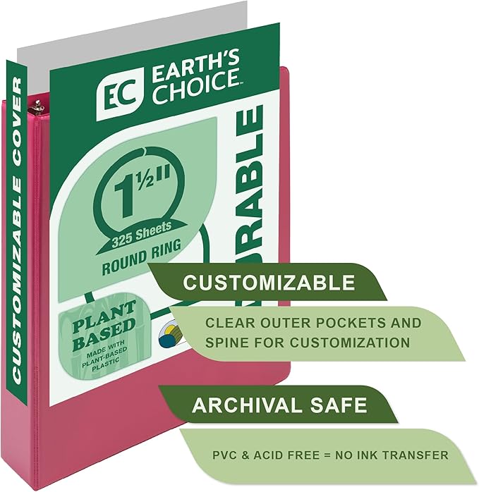 Samsill Plant-Based 1.5 Inch Durable Round Ring, Made in USA, View Binder, Eco-Friendly, USDA Certified Biobased, Single, Bright Pink