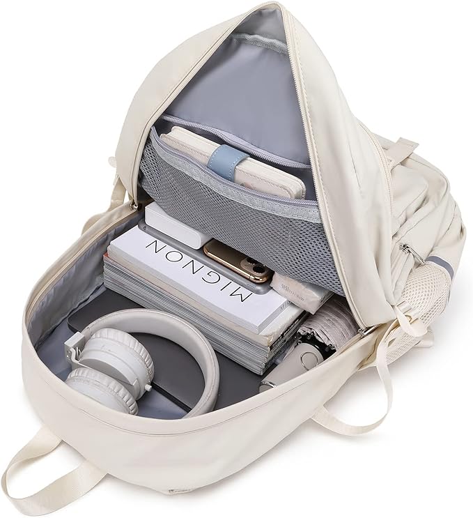 abshoo Big Student Laptop Backpack For College Women Middle High School Teen Girls Bookbag Travel Daypack (Beige)