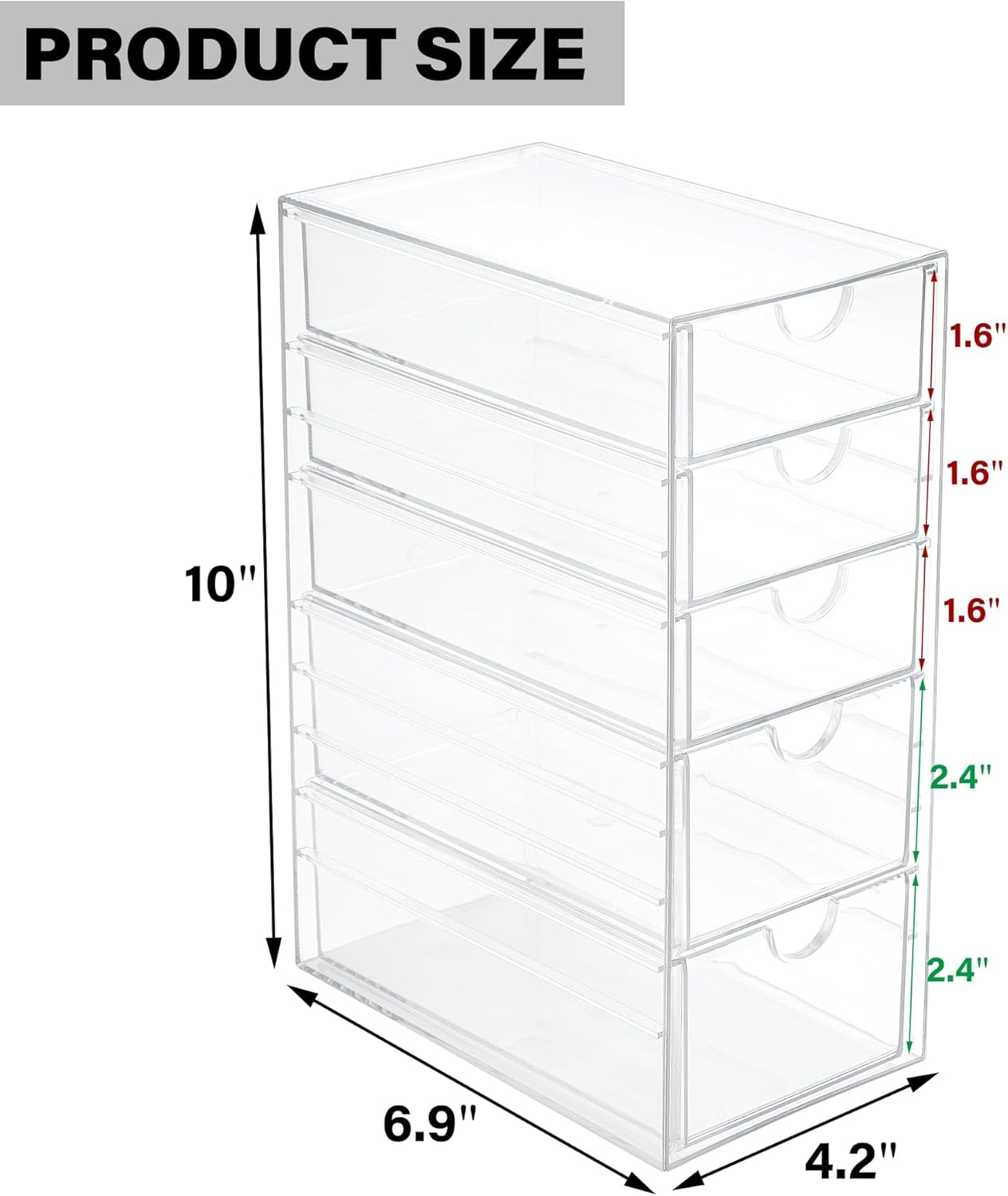 Prsildan Acrylic Drawer Makeup Organizer with 5 Drawers, Hair Accessories Organizer, Office Desk Organization, Clear Stackable Storage Drawers for Vanity, Countertop, Craft, Jewelry