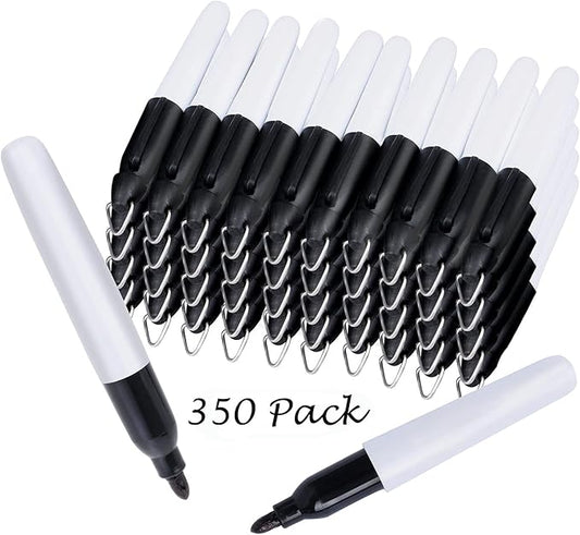 350 Pcs Mini Permanent Markers with Cap Clips Golf Ball Marker Pen Dry Erase Markers with Triangle Hook Golf Keychain Clips for Badge Black Ink Pens for Office School Outdoor Activities,Fine Point