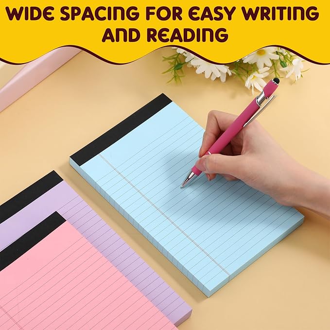 Honoson 6 Pack Legal Pads 5 x 8 College Ruled Colored Notepad 600 Sheets Wide Ruled Writing Pads 100 Sheets/pad Lined Paper Bulk for Office School Classroom Teacher Students Supplies, 3 Colors
