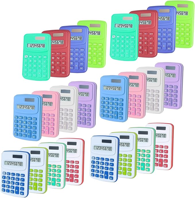 Basic Calculator Dual Power 8 Digit Silicone Button Desktop Calculator (A, Set of 24)