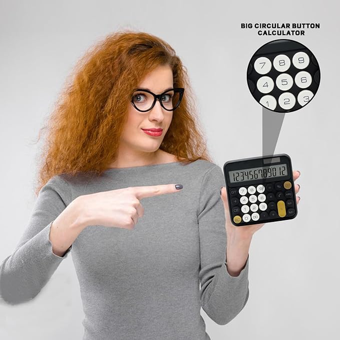 Standard 12 Digit Calculator with Large LCD Display and Big Buttons - Black Gold Office Accessories for Women's Desk