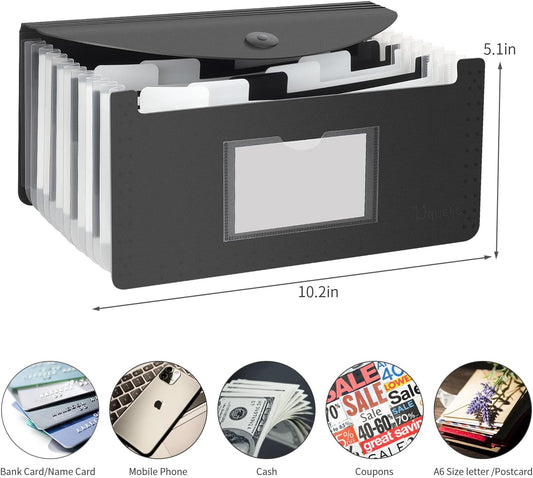 Uquelic Stand Receipt File Folder Check Organizer- Piano Key 13 Pockets Expanding Accordion Coupons Storage with Label, in Case I Go Missing Binder