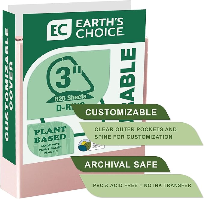 Samsill Plant-Based 3 Inch Durable D-Ring, Made in USA, View Binder, Eco-Friendly, USDA Certified Biobased, 4 Pack, Boho Assortment