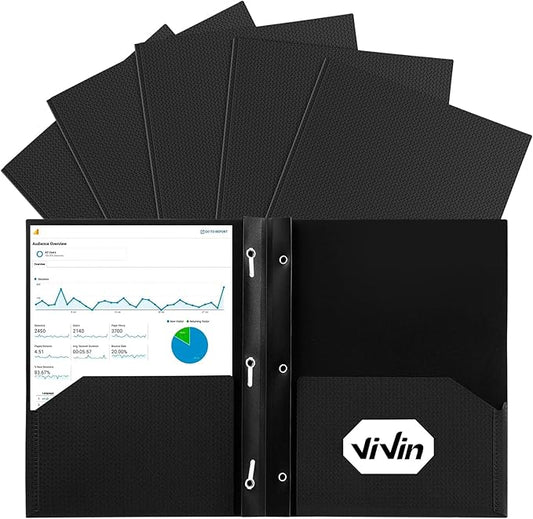 ViVin Sturdy Plastic Folder, 10 Pack, 2 Pocket Folder with Prongs, Holds 9 x 12 Letter Size Sheets, Plastic Folders with Pockets and Prongs, for Office School and Home - Black
