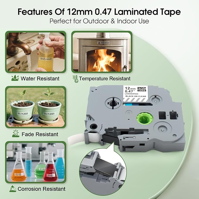 BOYEEZON 2Pack TZe-131 Label Maker Tape 12mm 0.47 Laminated Clear, Compatible for Brother P Touch TZe-131 Black on Clear Tape for PTH100 PTD210 PTD220 PTD600, 26.2'(8M)