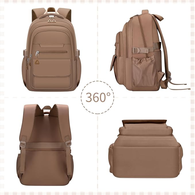 Cute Backpack for School Teen Girls Khaki Bookbag Aesthetic Womens Travel Book Bags for School Kids Student Back Packs