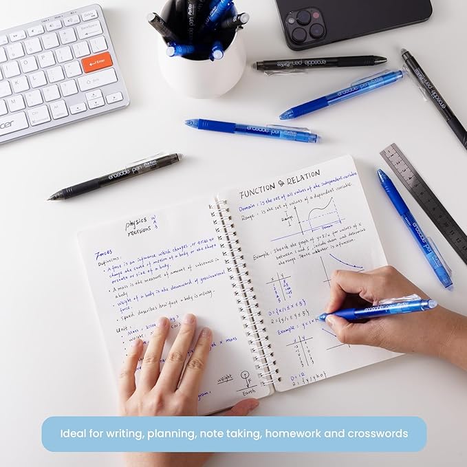 ParKoo 20 Pack Retractable Erasable Gel Pens Clicker, Fine Point 0.7 mm, Make Mistakes Disappear, Black Blue Pens for Writing, Journaling and Crossword Puzzles