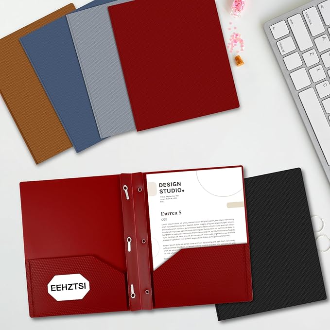 12-Pack Plastic Folders with Pockets and Prongs,2-Pocket Folders with 3 Fasteners, Poly Folders Holds 8-1/2" x 11" Paper for School/Office/Home