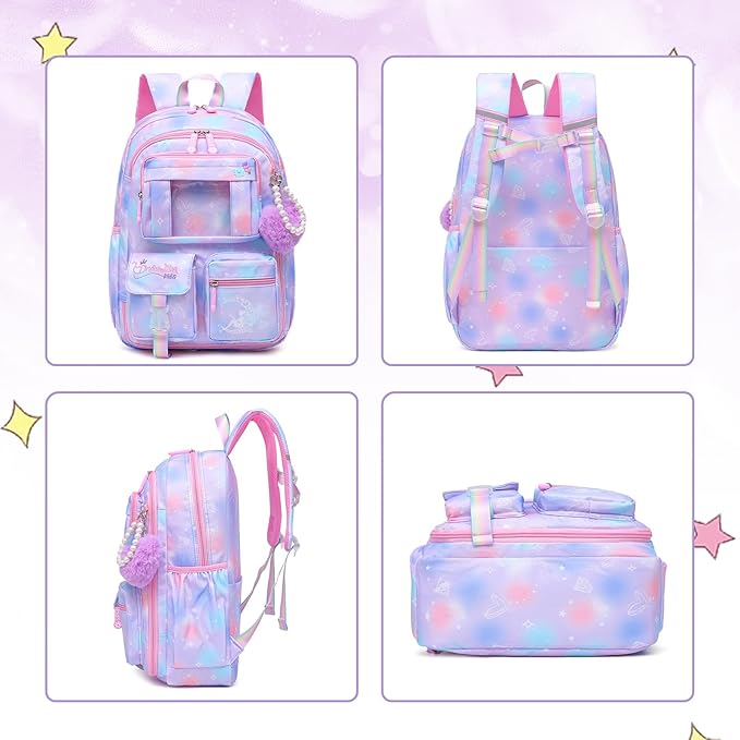 Sweet Girls Backpack - Stylish Splash-resistant School Bag with Multiple Pockets & Trendy Laptop Compartment（17inch Purple）