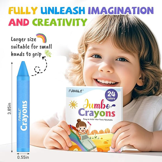 24 Colors Jumbo Crayons for Toddlers 1-3.Washable,Non-Toxic Crayon for Toddlers Ages 4-8.Easy to Hold and Unbreakable Big Toddler Crayons for Toddler Coloring.Best Gift for Holiday ,Travel and Art