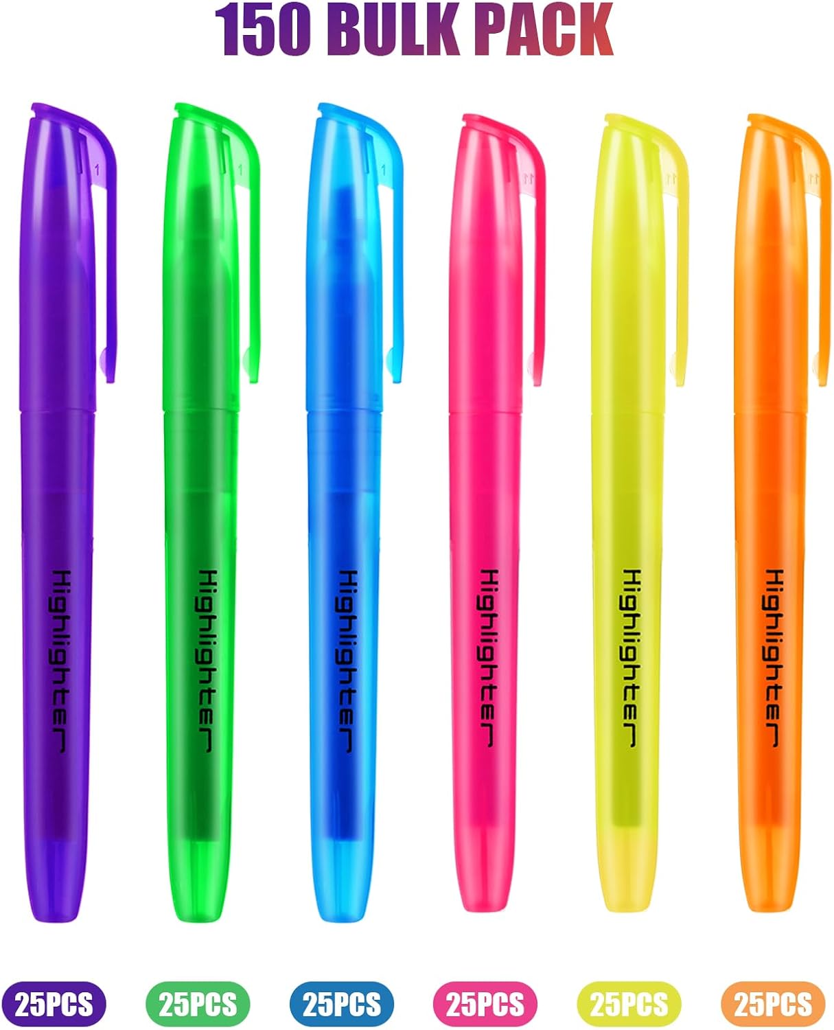 Highlighters Assorted Colors Bulk, 150 Pcs Pastel Highlighters Bulk with 6 Colors for Office and School