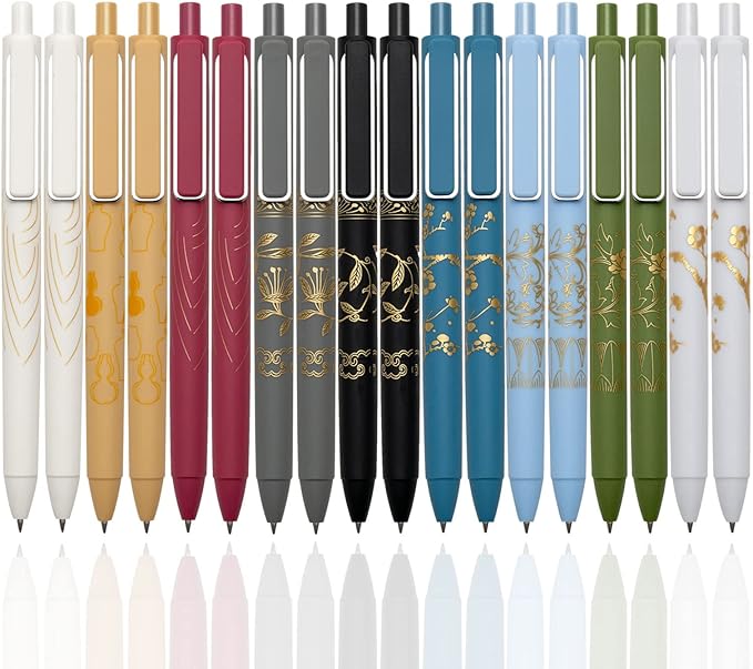 MiSiBao 0.7mm Black Ink Gel Pens Refillable & Retractable Gel Ink Rolling Ball Pens Gilding Process Pattern Smooth Writing Gel Pen (18-pack)