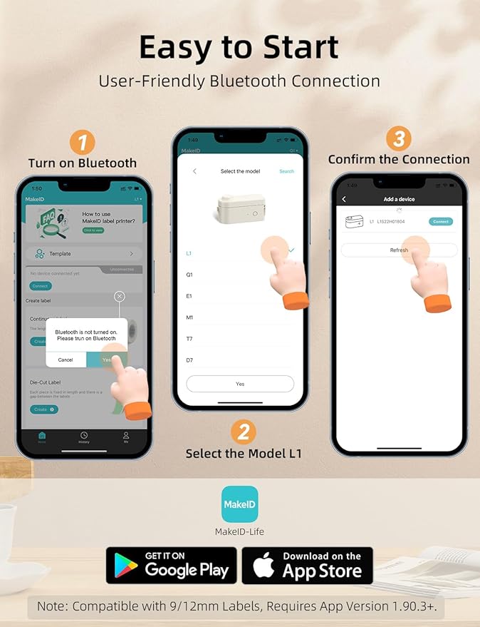 Makeid Label Maker Bundle Includes 3 Label Tapes, Compatible with 9~16mm Waterproof Tape, Portable Rechargeable Label Printer Multiple Templates Available Labeler for Office Home Kitchen Organization